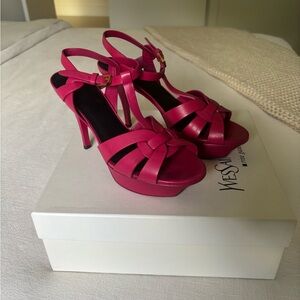 Saint Laurent Fushia Leather Tribute Sandals Size 37.5